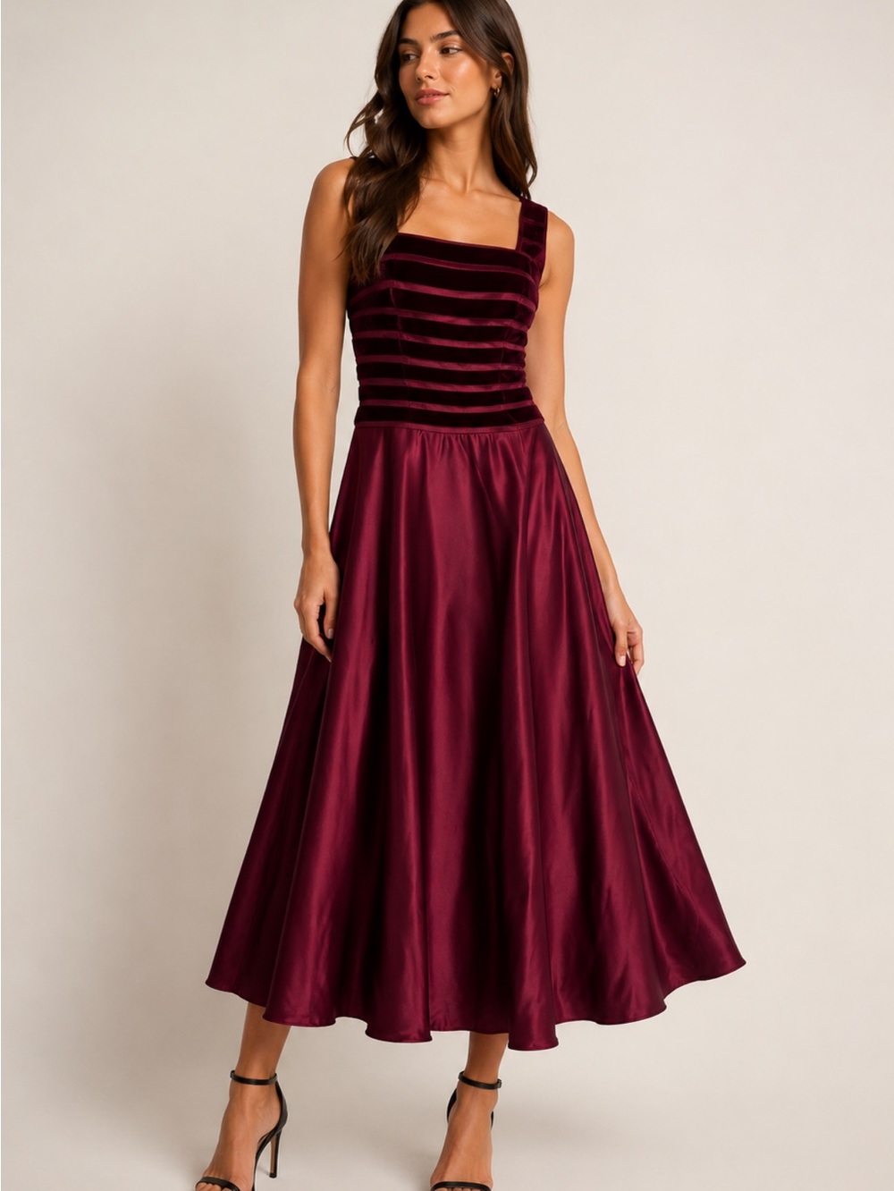 Vintage JS collection velvet satin burgundy maxi dress cut  back SZ 6 Y2K retro